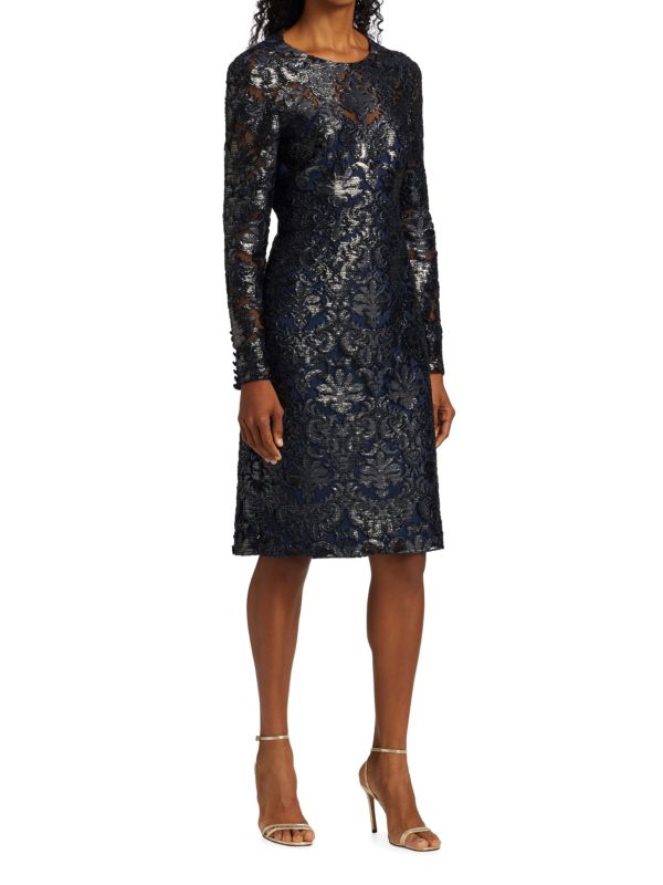 Theia Cheryl Metallic Lace Dress